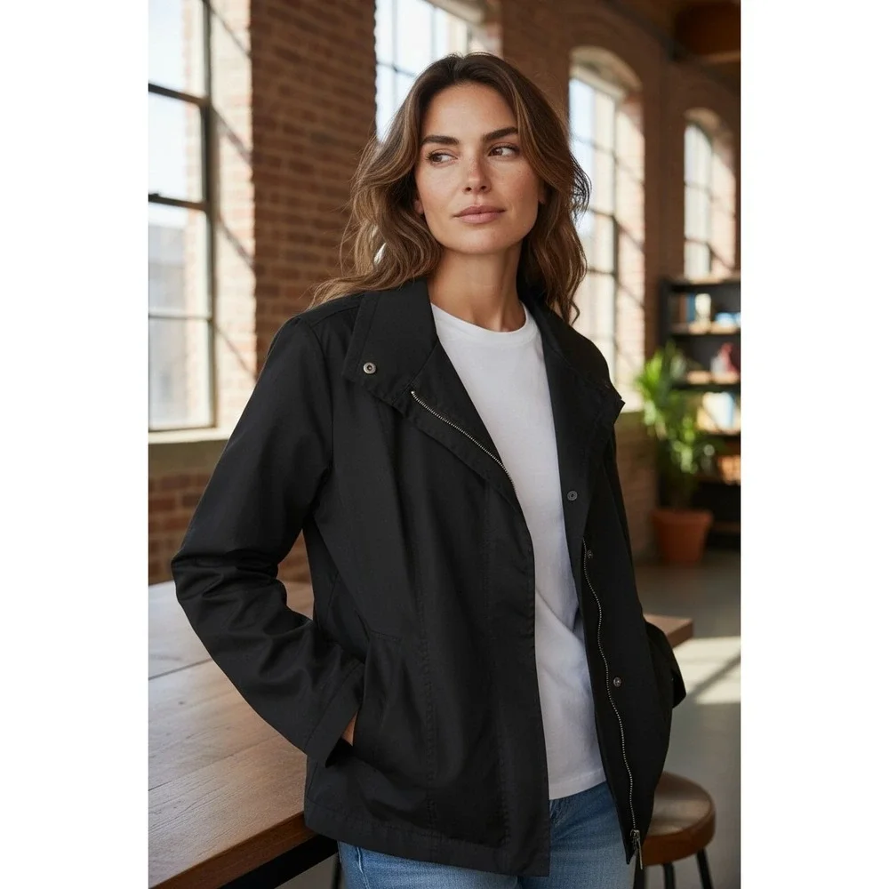 Chicos Jacket Zip‎ Up Size 3 US XL Zip Pockets Zip